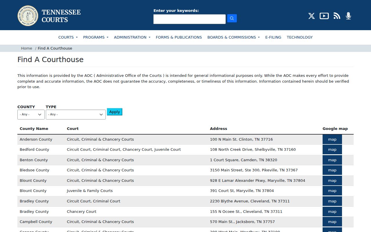 Tennessee courthouse directory for Haywood County court docket contacts