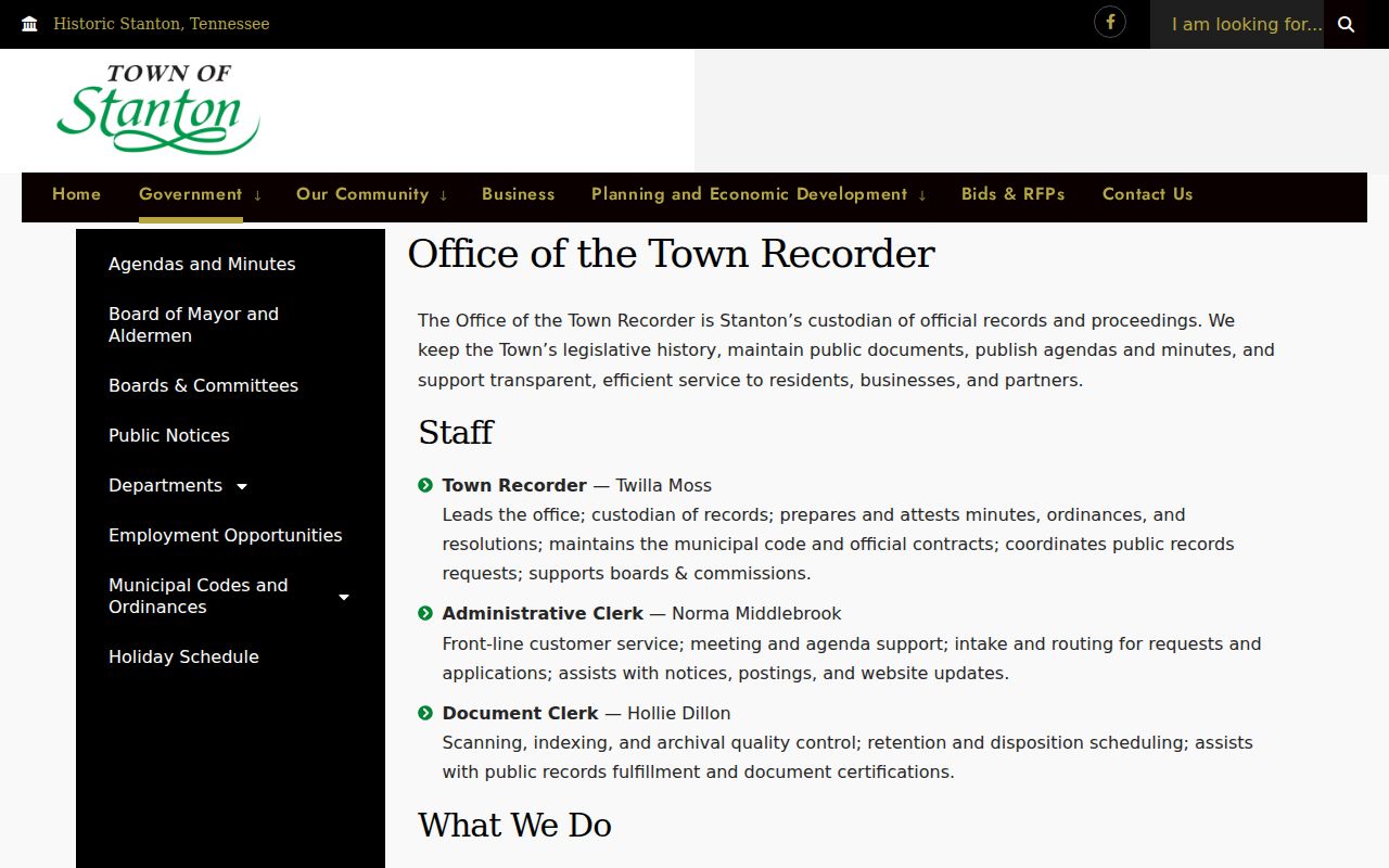 Stanton court docket Town Recorder administration page